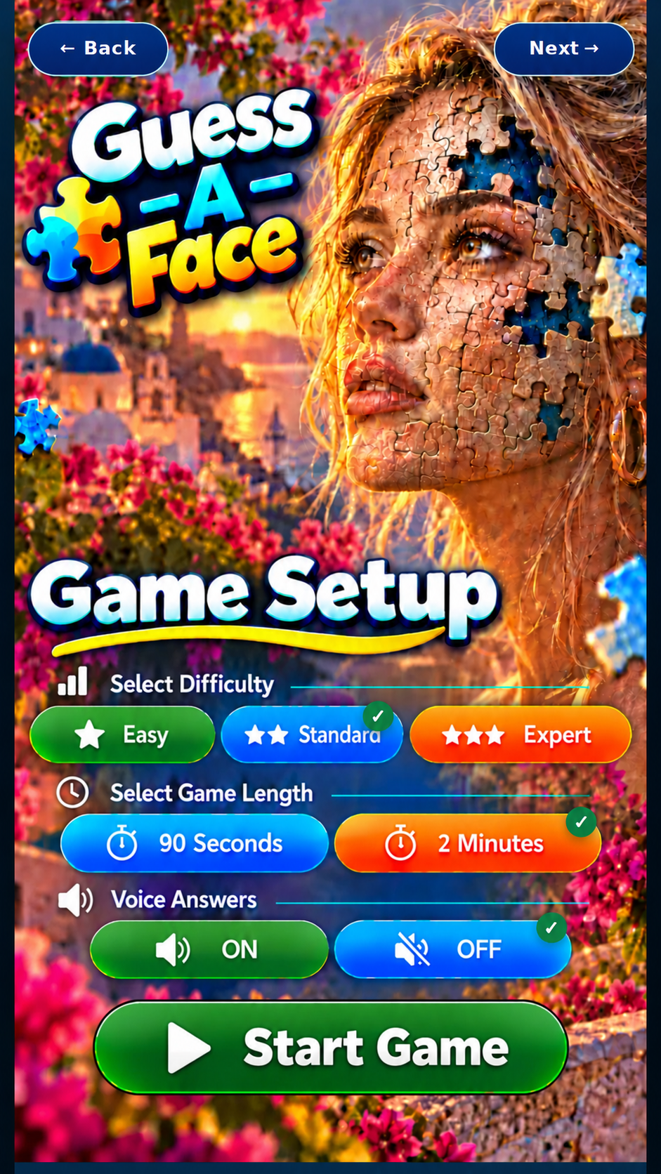 Guess A Face Game Setup